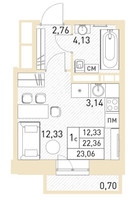 Планировка студии(квартира) площадью 22.3 квадратных метров в “ЖК Столичный”