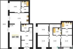 Планировка трехкомнатной(квартира) площадью 167.9 квадратных метров в “ЖК Квартал Метроном”