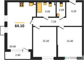Планировка двухкомнатной(квартира) площадью 64.1 квадратных метров в “ЖК Прокшино”