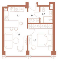 Планировка однокомнатной(квартира) площадью 38.3 квадратных метров в “ЖК Symphony 34 (Симфония 34)”