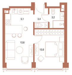 Планировка однокомнатной(квартира) площадью 38.3 квадратных метров в ЖК “ЖК Symphony 34 (Симфония 34)”