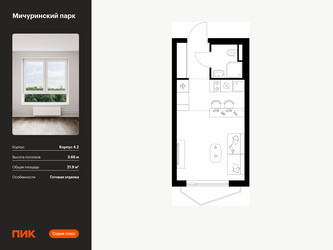 Планировка студии(квартира) площадью 21.9 квадратных метров в ЖК “ЖК Мичуринский Парк”