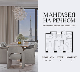 Планировка двухкомнатной(квартира) площадью 70.2 квадратных метров в ЖК “ЖК Мангазея на Речном”