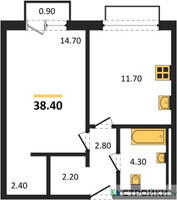 Планировка однокомнатной(апартаменты) площадью 38.4 квадратных метров в “ЖК Равновесие”