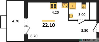 Планировка студии(квартира) площадью 22.1 квадратных метров в “ЖК Бунинские кварталы”