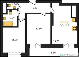 Планировка двухкомнатной(квартира) площадью 55.5 квадратных метров в “ЖК Рассказово”