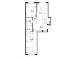 Планировка трехкомнатной(квартира) площадью 69.6 квадратных метров в “ЖК Левел Мичуринский”