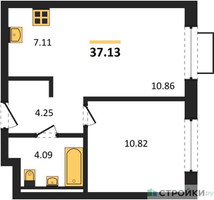 Планировка однокомнатной(квартира) площадью 37.13 квадратных метров в “ЖК Новое Видное”