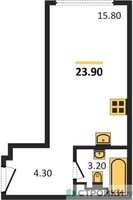 Планировка студии(квартира) площадью 23.9 квадратных метров в “ЖК Wave (Вейв)”