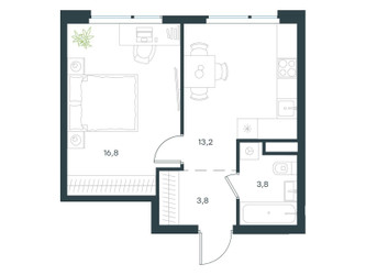 Планировка однокомнатной(квартира) площадью 37.6 квадратных метров в ЖК “ЖК Level Лесной”