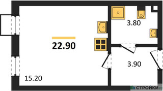 Планировка студии(квартира) площадью 22.9 квадратных метров в “ЖК Лучи-2”