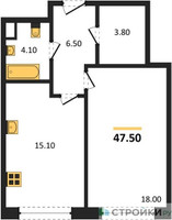 Планировка однокомнатной(квартира) площадью 47.5 квадратных метров в “ЖК STONE Sokolniki (Сокольники)”