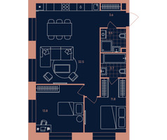 Планировка трехкомнатной(квартира) площадью 68.9 квадратных метров в “Квартал Эра”