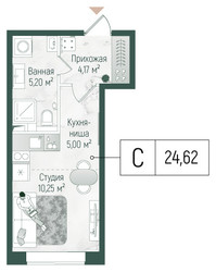 Планировка студии(квартира) площадью 24.62 квадратных метров в ЖК “ЖК Рига Хиллс”