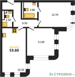 Планировка двухкомнатной(квартира) площадью 53.6 квадратных метров в “ЖК МАРК”