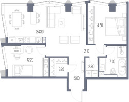 Планировка двухкомнатной(квартира) площадью 80.9 квадратных метров в “ЖК Северный порт. Береговые кварталы”