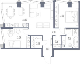 Планировка двухкомнатной(квартира) площадью 80.9 квадратных метров в ЖК “ЖК Северный порт. Береговые кварталы”
