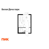 Планировка студии(квартира) площадью 25.3 квадратных метров в “ЖК Белая Дача парк”