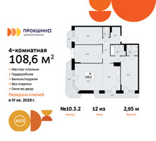 Планировка 4+ комнатной(квартира) площадью 108.6 квадратных метров в “ЖК Прокшино”