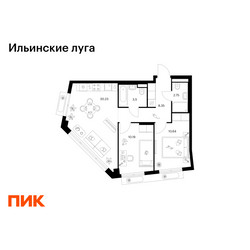 Планировка двухкомнатной(квартира) площадью 55.66 квадратных метров в ЖК “ЖК Ильинские луга”