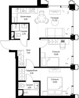 Планировка двухкомнатной(квартира) площадью 55.1 квадратных метров в “ЖК СЕТ”
