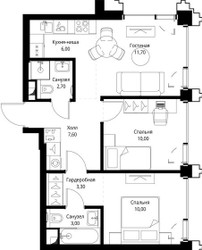 Планировка двухкомнатной(квартира) площадью 55.1 квадратных метров в ЖК “ЖК СЕТ”