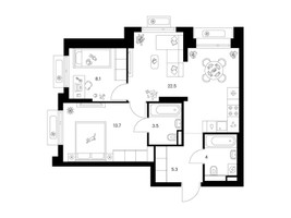 Планировка двухкомнатной(квартира) площадью 57.1 квадратных метров в “ЖК Середневский лес”