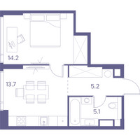 Планировка однокомнатной(квартира) площадью 38.2 квадратных метров в “ЖК THE LOT by Akvilon”