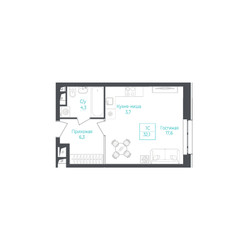 Планировка студии(апартаменты) площадью 32.4 квадратных метров в ЖК “ЖК Monodom Lake”
