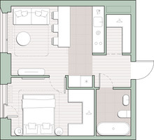 Планировка однокомнатной(квартира) площадью 38.6 квадратных метров в “ЖК Среда на Лобачевского”