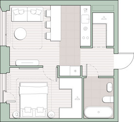 Планировка однокомнатной(квартира) площадью 38.6 квадратных метров в ЖК “ЖК Среда на Лобачевского”
