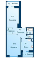 Планировка двухкомнатной(квартира) площадью 64.4 квадратных метров в “ЖК Эдельвейс (Первомайское)”