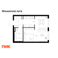 Планировка однокомнатной(квартира) площадью 33.5 квадратных метров в “ЖК Ильинские луга”