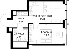 Планировка однокомнатной(квартира) площадью 37.7 квадратных метров в “ЖК Сити Бэй”