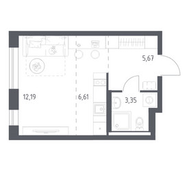 Планировка студии(квартира) площадью 27.82 квадратных метров в ЖК “ЖК Квартал Авиаторов”