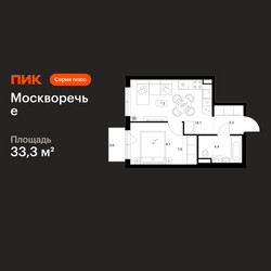 Планировка однокомнатной(квартира) площадью 33.3 квадратных метров в ЖК “ЖК Москворечье”