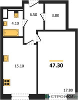 Планировка однокомнатной(квартира) площадью 47.3 квадратных метров в “ЖК STONE Sokolniki (Сокольники)”