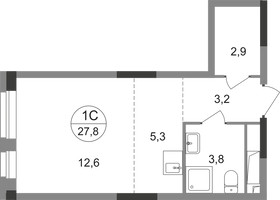Планировка студии(квартира) площадью 27.8 квадратных метров в “ЖК Первый Московский”