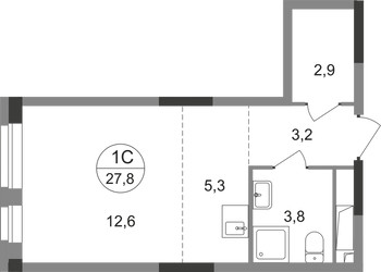 Планировка студии(квартира) площадью 27.8 квадратных метров в ЖК “ЖК Первый Московский”