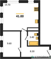Планировка однокомнатной(квартира) площадью 41 квадратных метров в “ЖК Южная Долина”