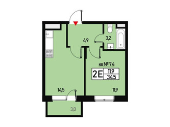 Планировка однокомнатной(квартира) площадью 34 квадратных метров в ЖК “ЖК Борисоглебское”