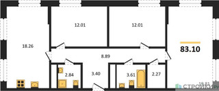 Планировка трехкомнатной(квартира) площадью 83.1 квадратных метров в “ЖК Дюна”