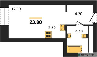 Планировка студии(квартира) площадью 23.8 квадратных метров в “ЖК SOUL (СОУЛ)”