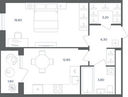 Планировка однокомнатной(квартира) площадью 44.2 квадратных метров в “ЖК Равновесие”