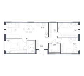 Планировка трехкомнатной(квартира) площадью 80.49 квадратных метров в ЖК “ЖК Квартал Ивакино”