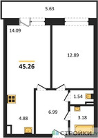 Планировка однокомнатной(квартира) площадью 45.26 квадратных метров в “Зеленый Оазис - Город”