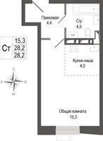 Планировка студии(квартира) площадью 28.2 квадратных метров в “ЖК КИНОКВАРТАЛ”