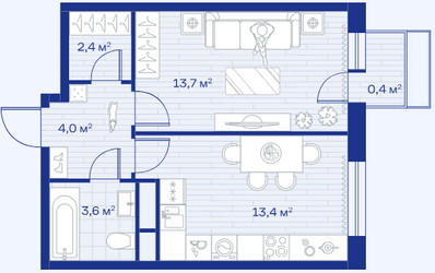 Планировка однокомнатной(квартира) площадью 37.5 квадратных метров в ЖК “ЖК Аристов берег”