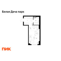Планировка студии(квартира) площадью 28.6 квадратных метров в “ЖК Белая Дача парк”