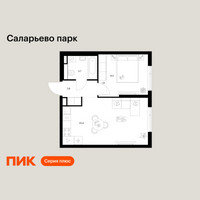 Планировка однокомнатной(квартира) площадью 38.6 квадратных метров в “ЖК Саларьево парк”